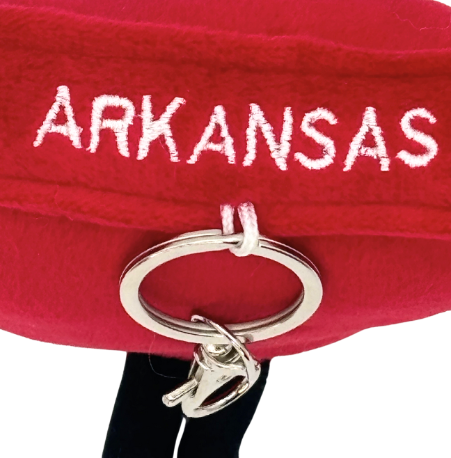 4-inch Arkansas-shaped plush bag charm mini, perfect for backpacks and keyrings with detailed stitching.