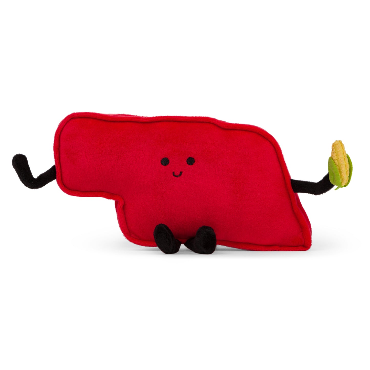 "Nebraska-shaped stuffed state plush with a tiny plush corn, perfect for collectors and educational use with detailed stitching