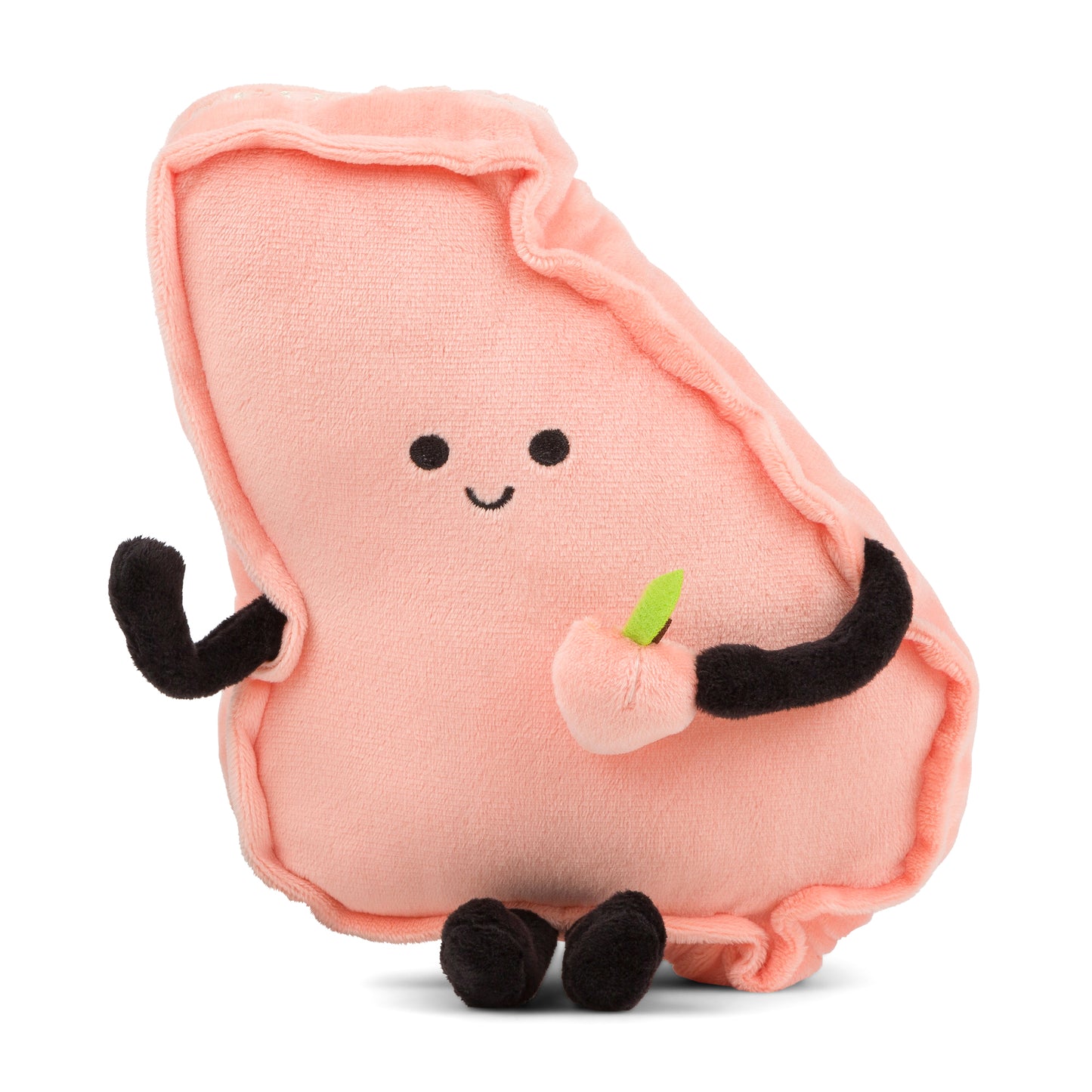 Georgia-shaped stuffed state plush holding a tiny peach, perfect for collectors and educational use with detailed stitching.