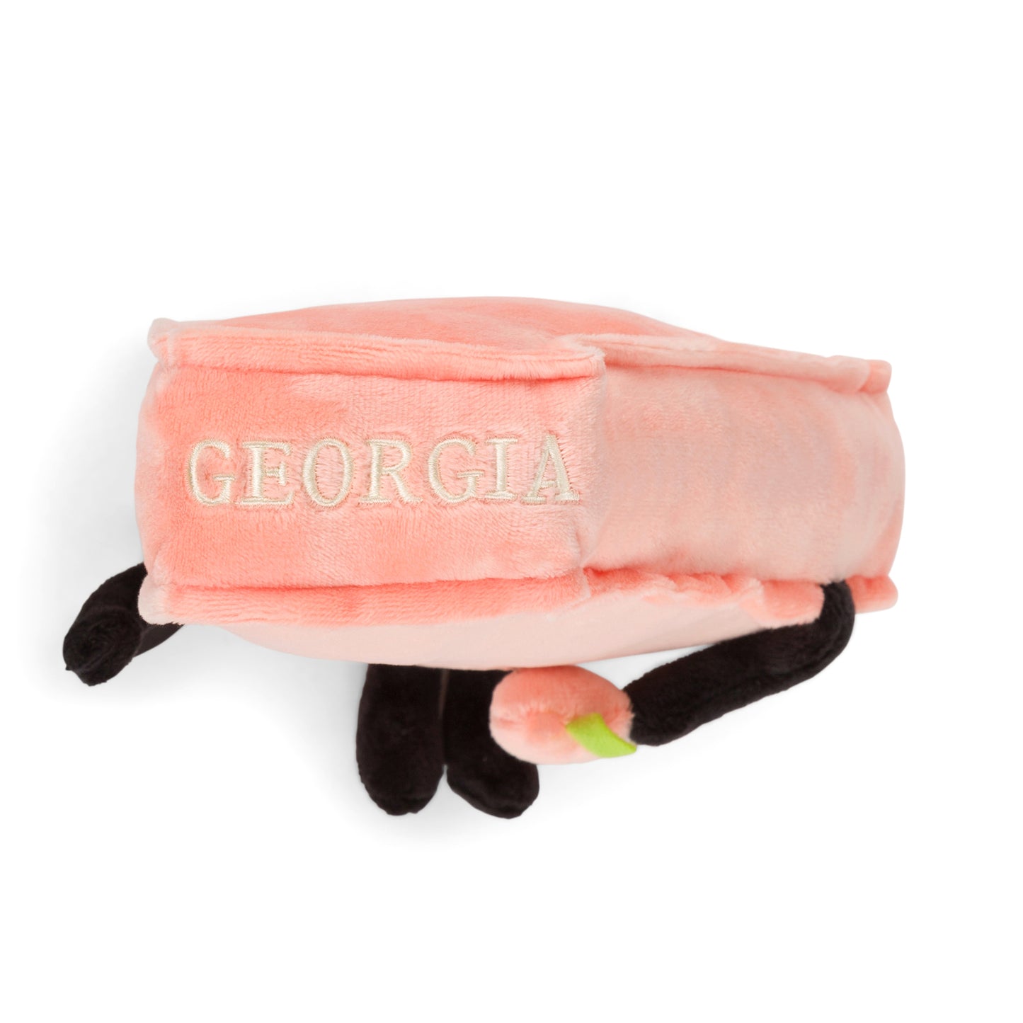 Georgia-shaped stuffed state plush holding a tiny peach, perfect for collectors and educational use with detailed stitching.