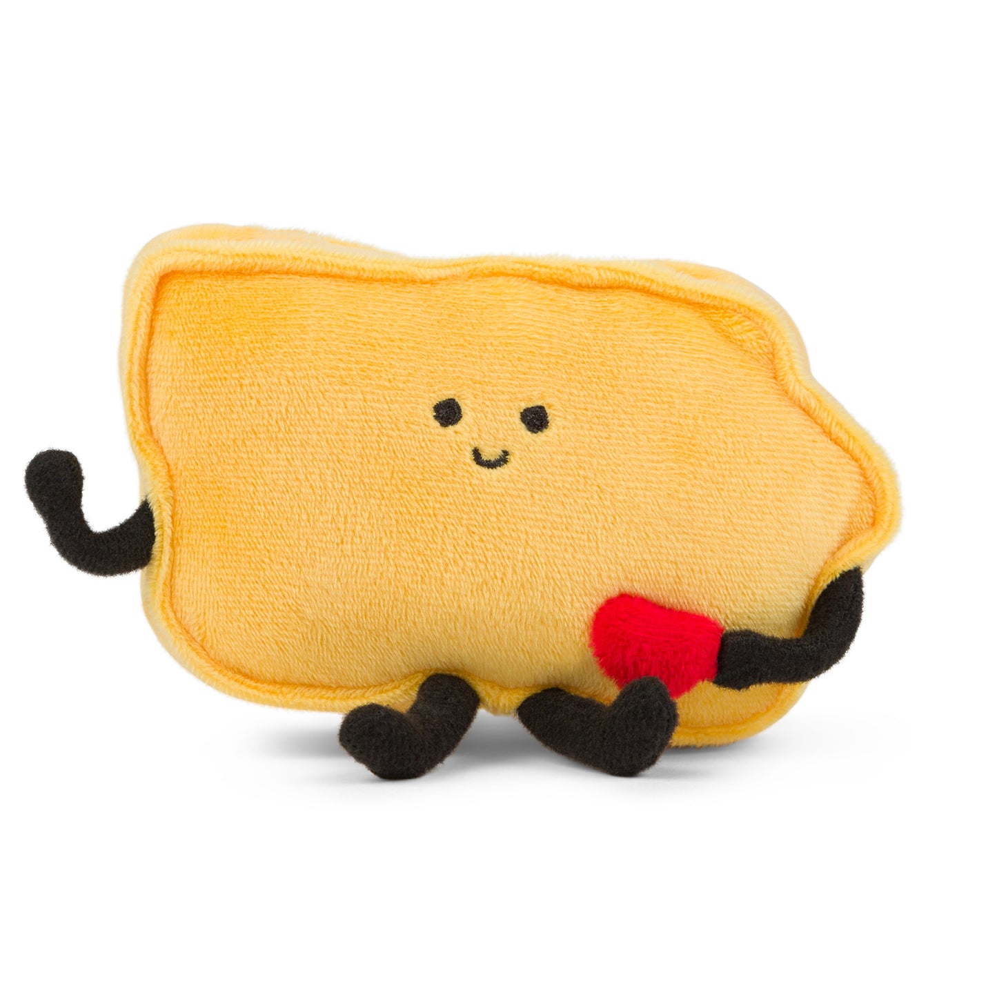 4-inch Iowa-shaped mini stuffed magnet, perfect for fridges and lockers with detailed stitching.
