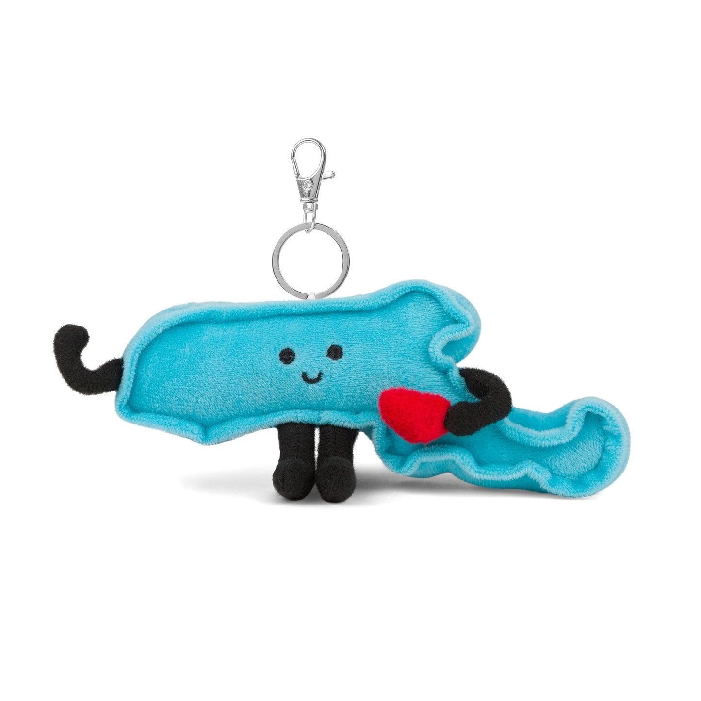 4-inch Massachusetts-shaped plush bag charm mini, perfect for backpacks and keyrings with detailed stitching