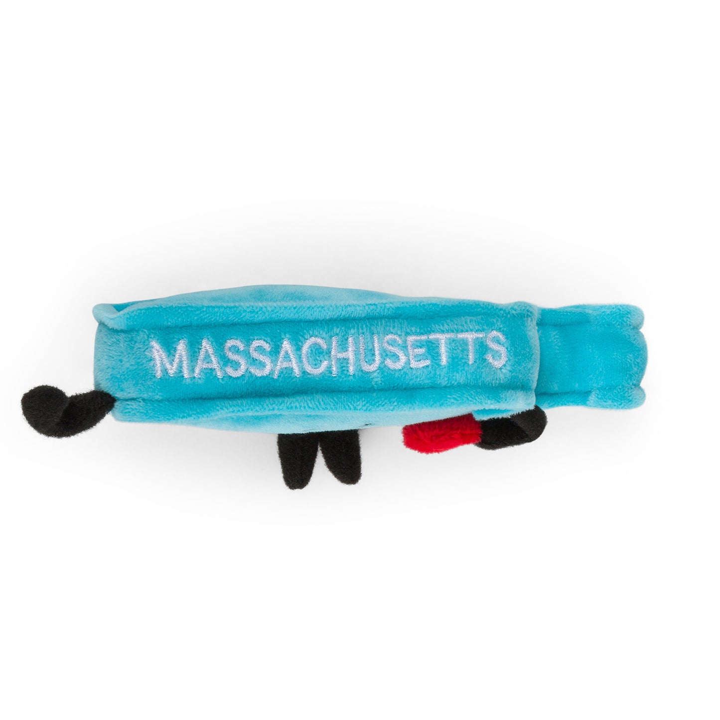 4-inch Massachusetts-shaped mini stuffed magnet, perfect for fridges and lockers with detailed stitching.