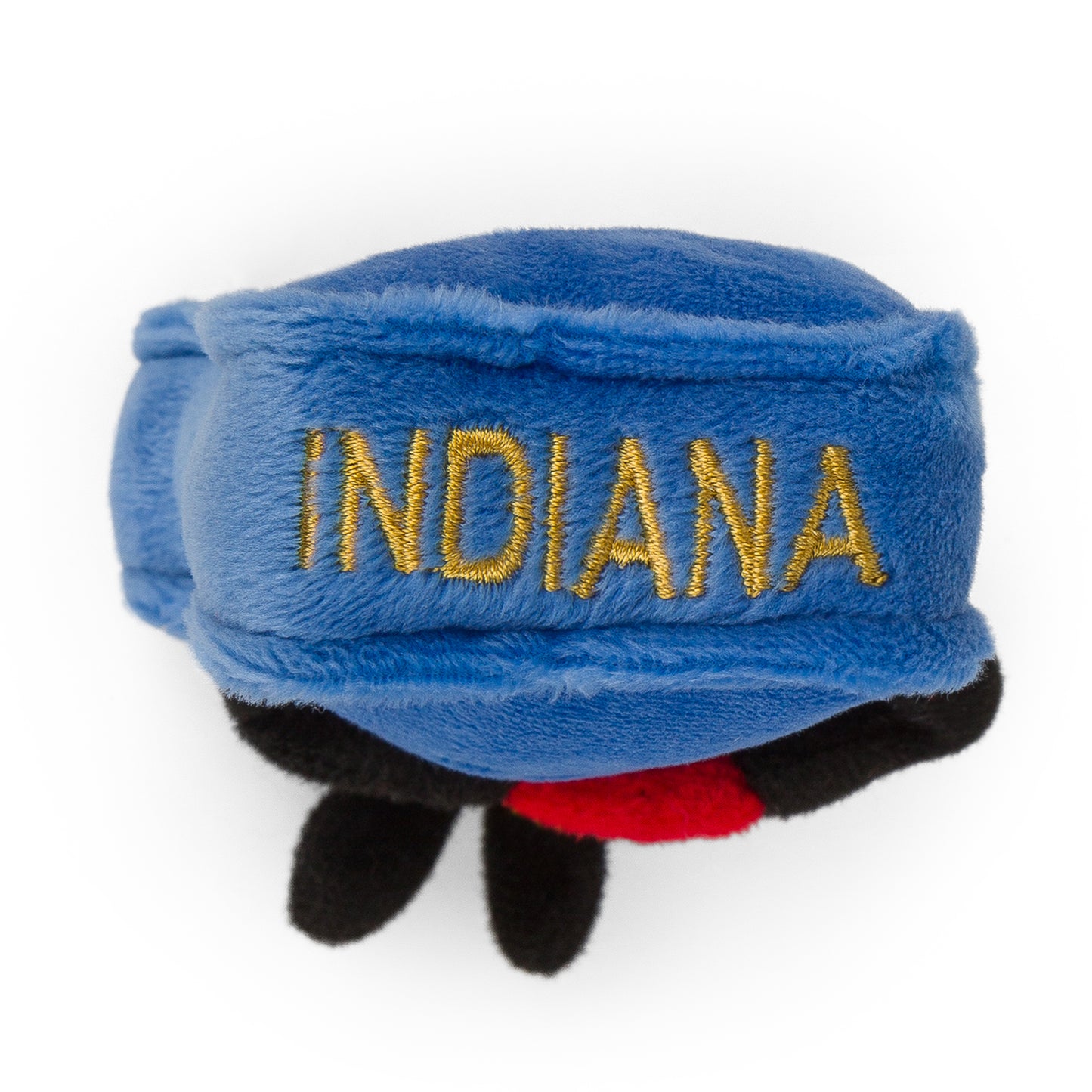 4-inch Indiana-shaped mini stuffed magnet, perfect for fridges and lockers with detailed stitching.