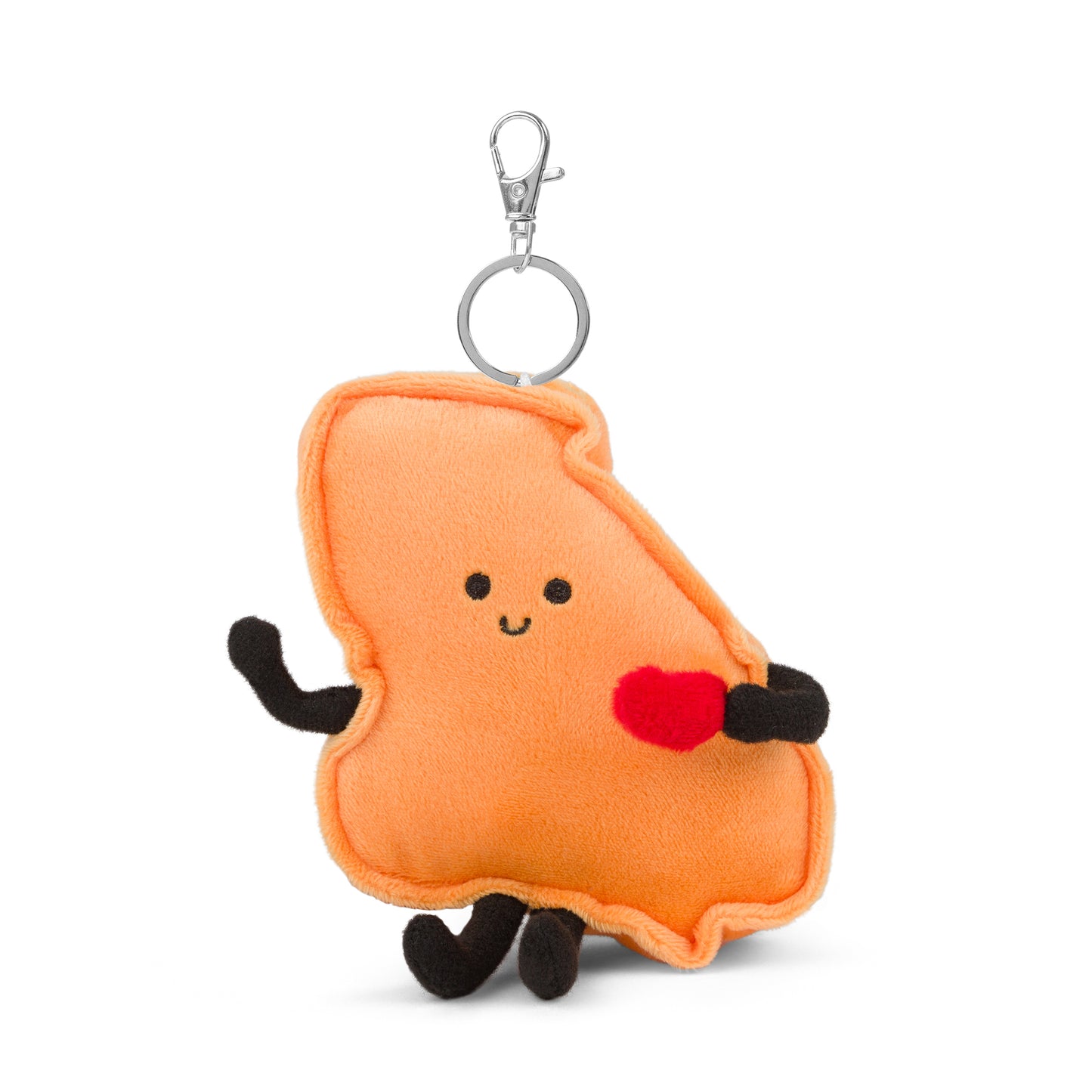 4-inch Georgia-shaped plush bag charm mini with a tiny peach, perfect for backpacks and keyrings with detailed stitching