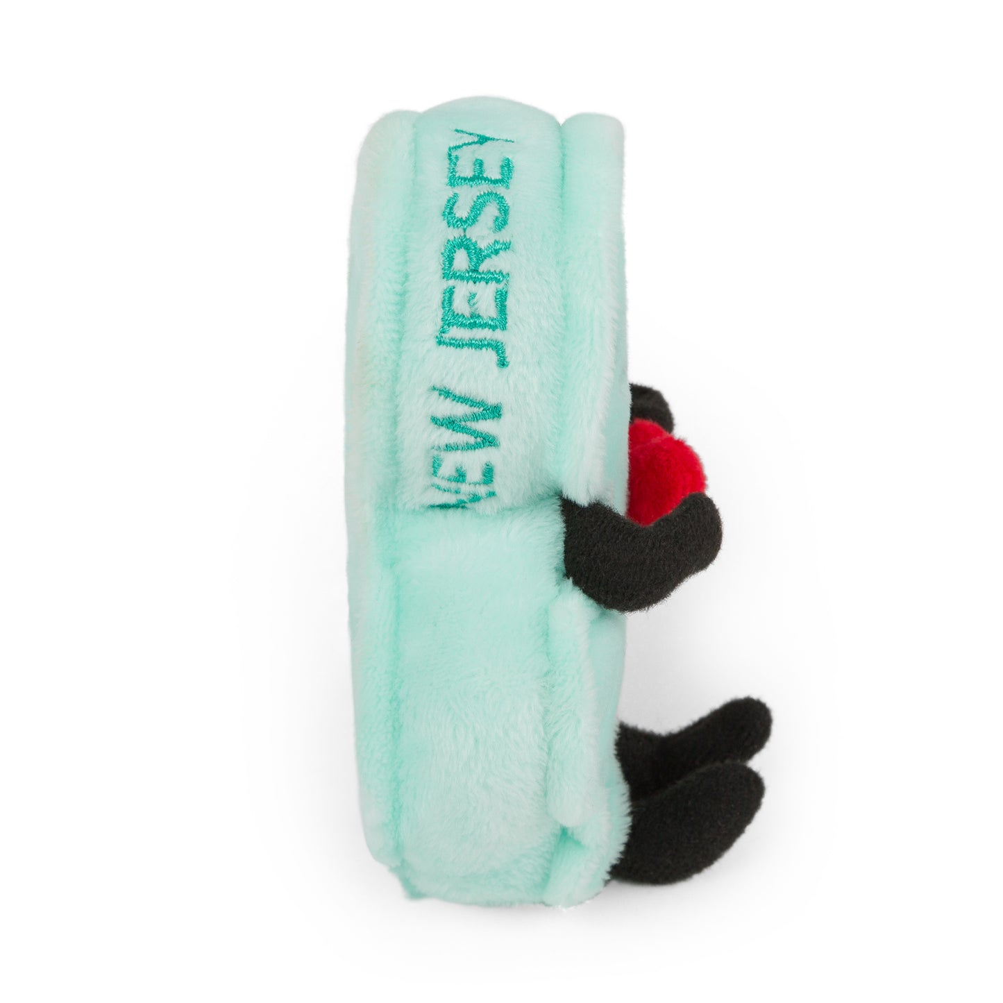 4-inch New Jersey-shaped mini stuffed magnet, perfect for fridges and lockers with detailed stitching.