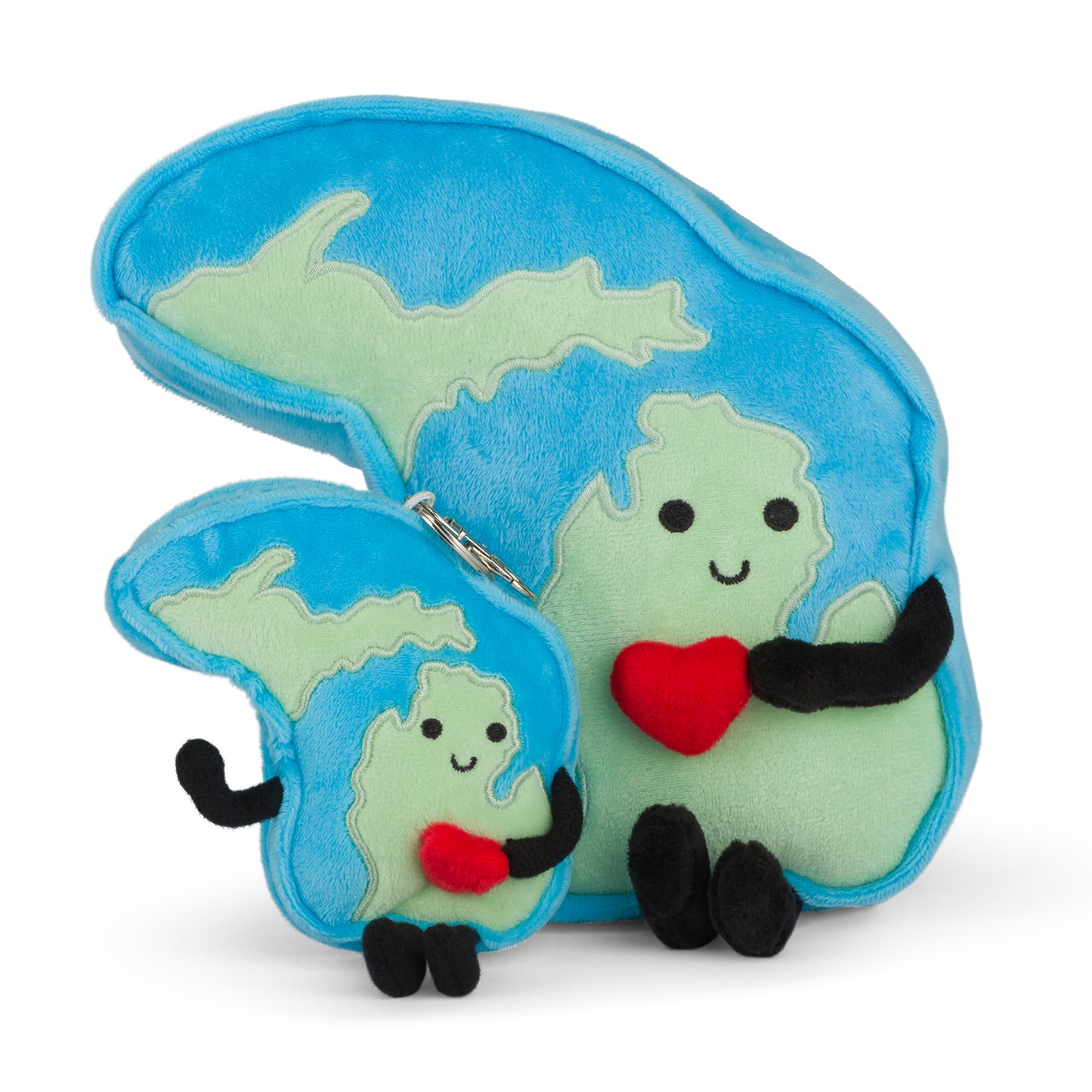 Michigan-shaped stuffed state plush, perfect for collectors and educational use with detailed stitching and soft materials.