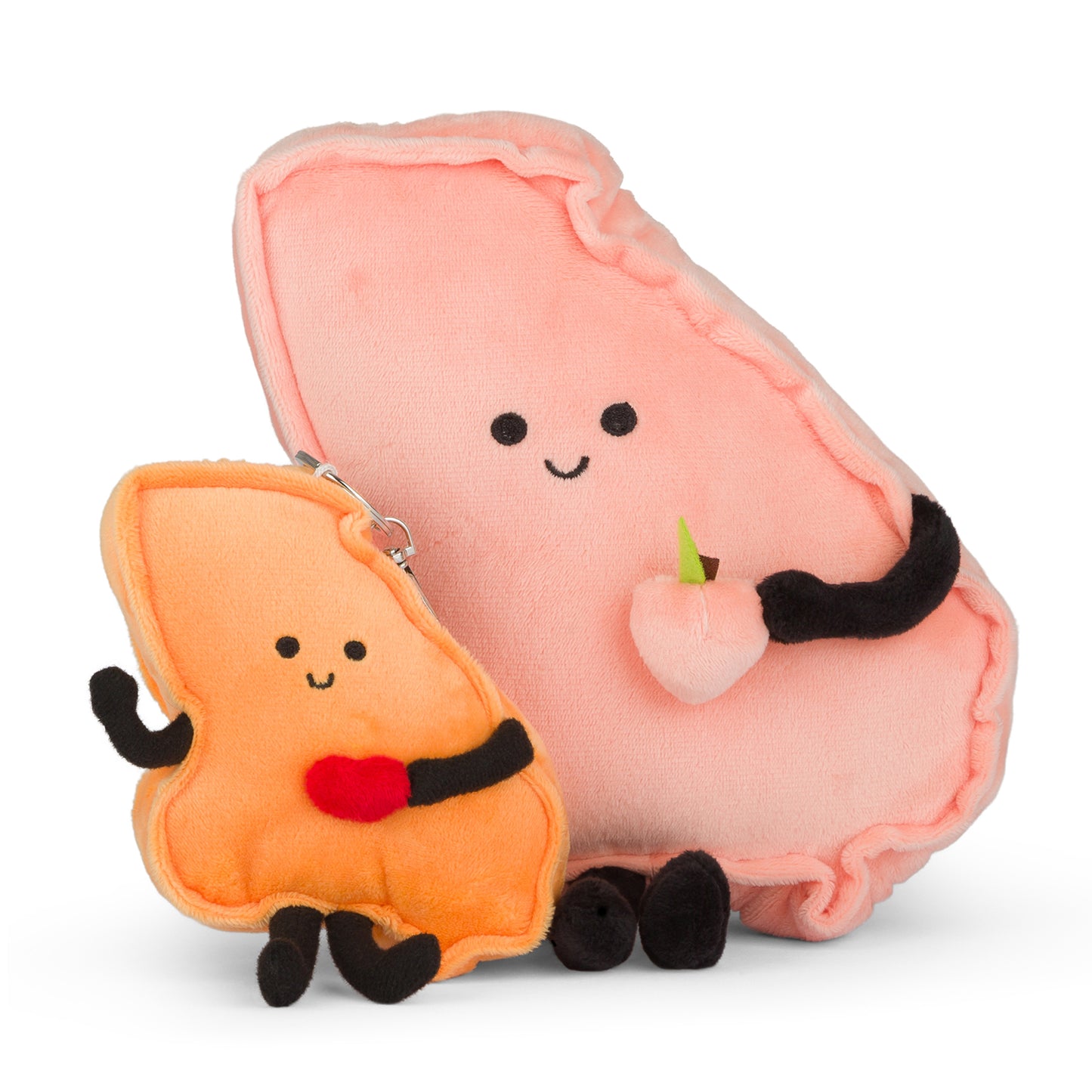 Georgia-shaped stuffed state plush holding a tiny peach, perfect for collectors and educational use with detailed stitching.