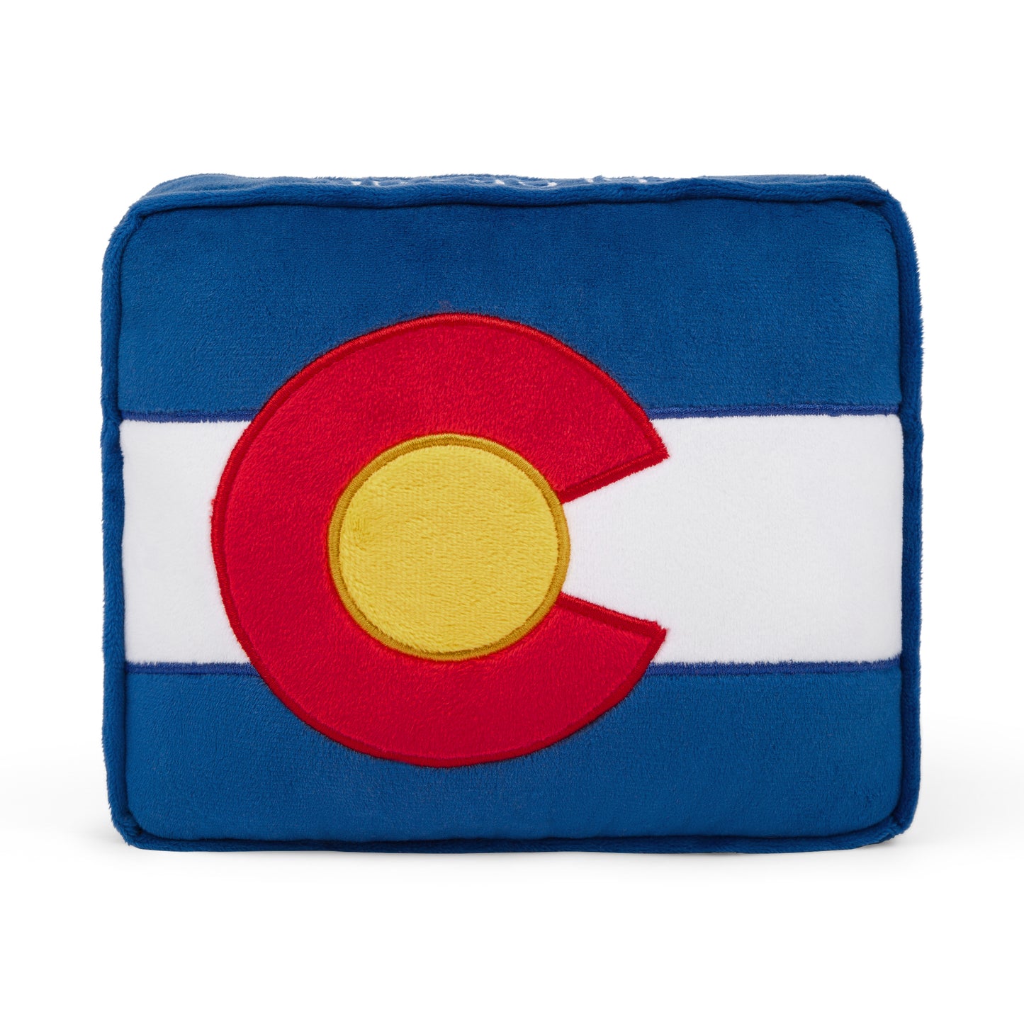 "Colorado-shaped stuffed plush toy with state flag -inspired design"