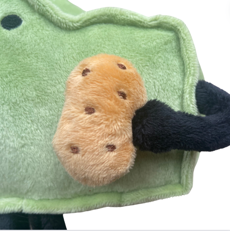 Idaho-shaped stuffed state plush holding a tiny plush potato, perfect for collectors and educational use with detailed stitching.