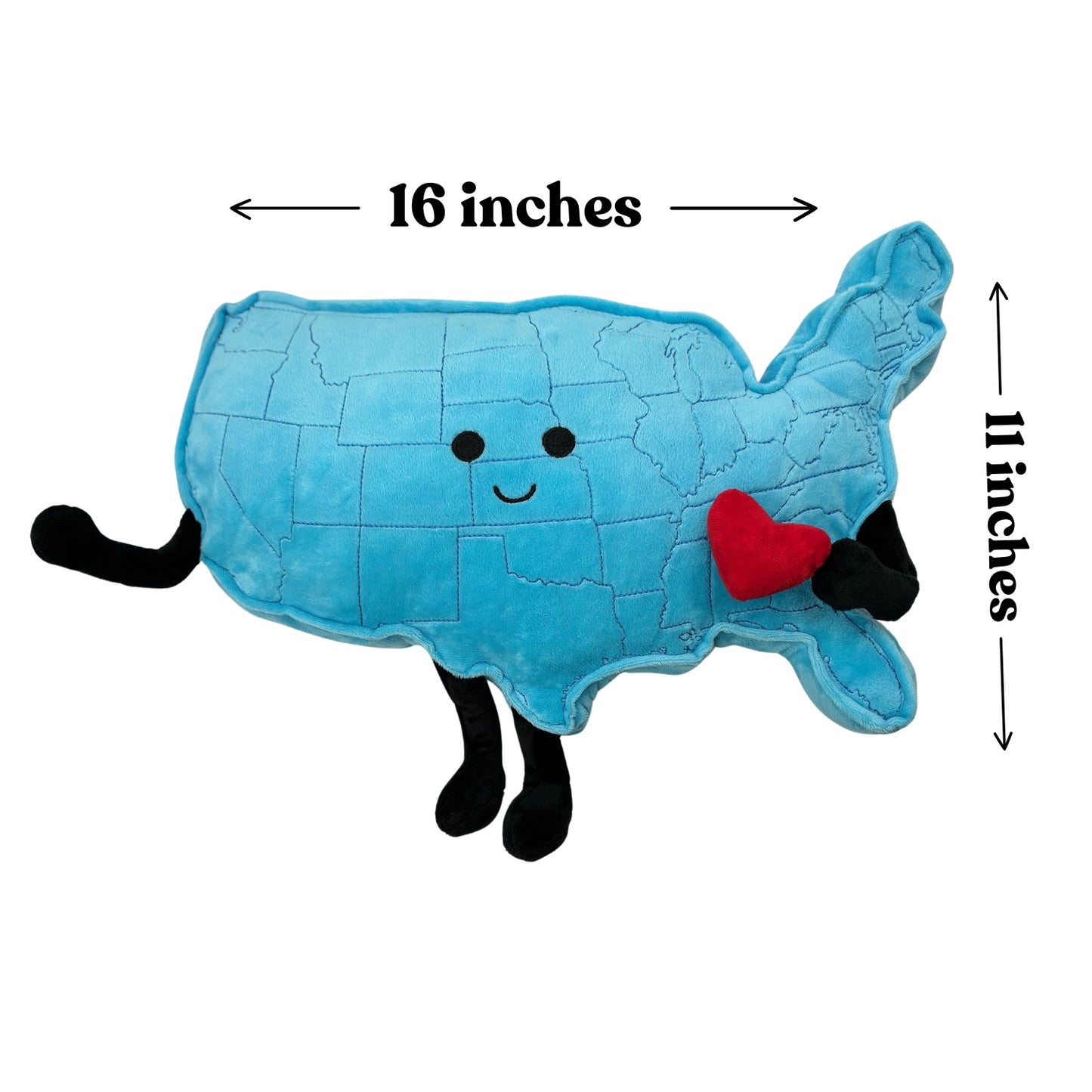 Soft USA plush pillow featuring all 48 contiguous states
