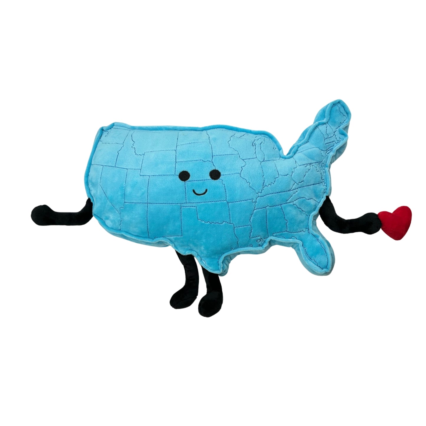 Soft USA plush pillow featuring all 48 contiguous states