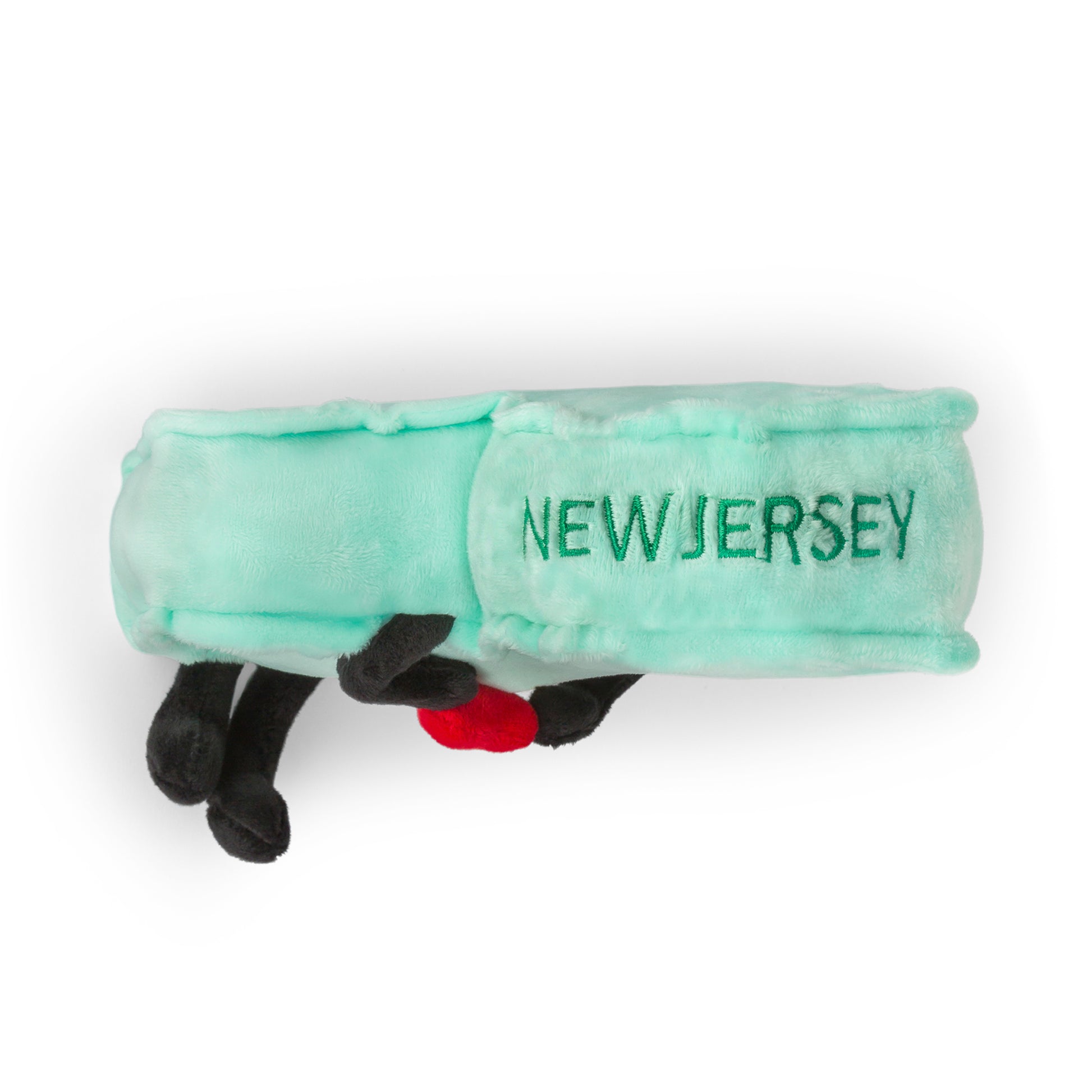 New Jersey-shaped stuffed state plush, perfect for collectors and educational use with detailed stitching and soft materials