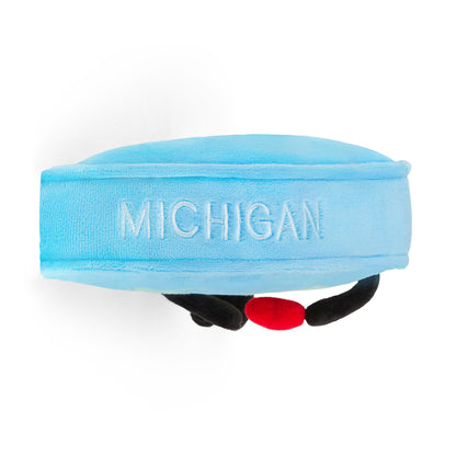 Michigan-shaped stuffed state plush, perfect for collectors and educational use with detailed stitching and soft materials.