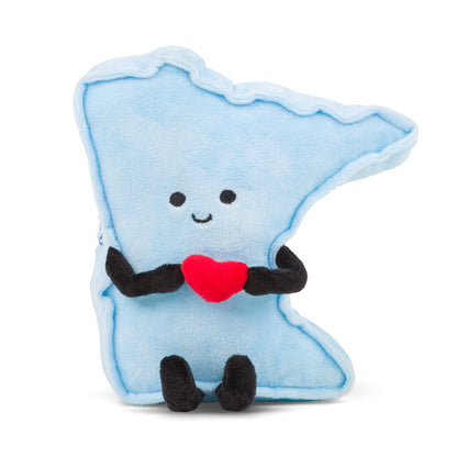 Minnesota-shaped stuffed state plush, perfect for collectors and educational use with detailed stitching and soft materials